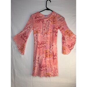 Girl Code Pink Floral Patchwork Bell Sleeve Mini Dress Empire Waist Retro Y2K